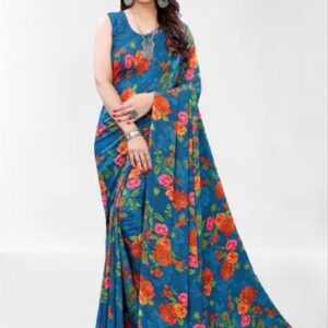 Floral Print Blue Saree