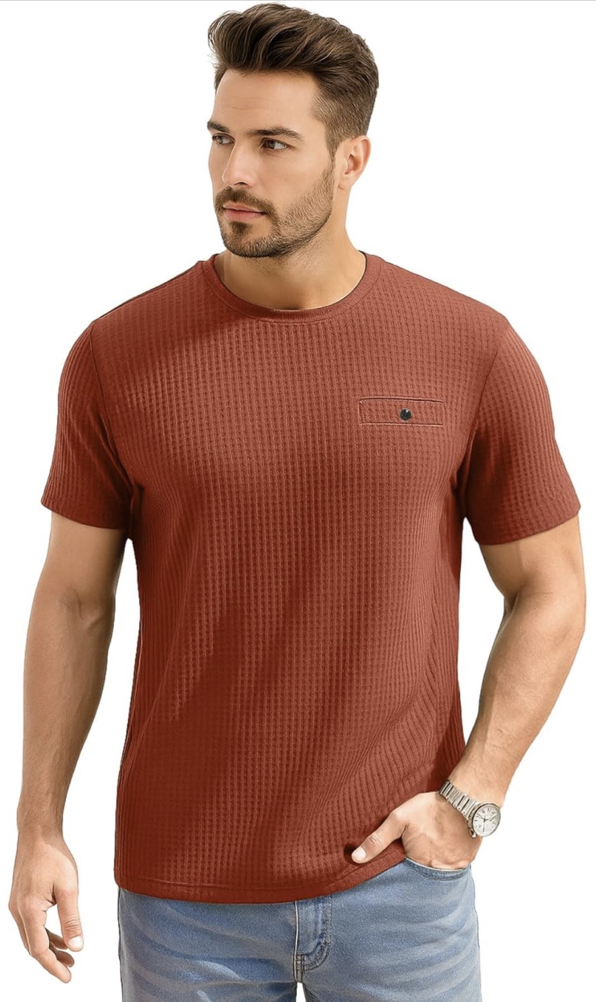 AWG Men’s Solid Waffle Crew Neck T‑Shirt - Image 7