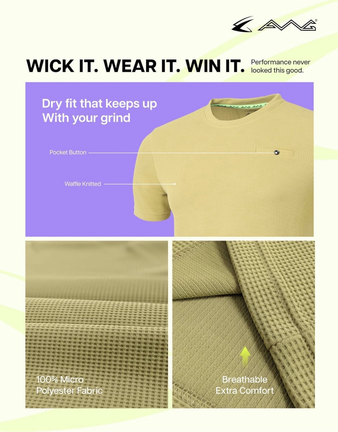 AWG Men’s Solid Waffle Crew Neck T‑Shirt - Image 2