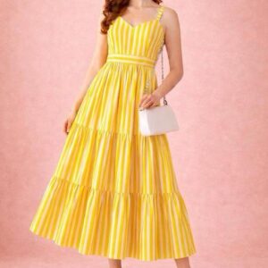 Women’s yellow strip long V-neck dress