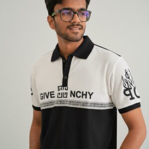 Men’s Textured Colorblock Polo T-Shirt Black