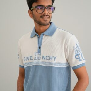 Men’s Textured Colorblock Polo T-Shirt Aqua Blue