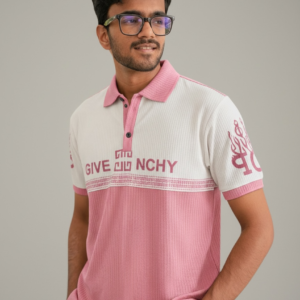 Men’s Pink Textured Colorblock Polo T-Shirt