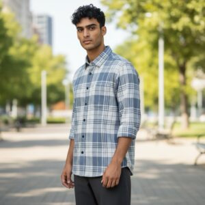 Grey & White Checked Casual Shirt – Modern Comfort, Everyday Styl