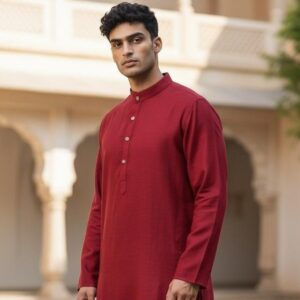 Men's Deep Maroon Straight-Cut Ethnic Kurta Set